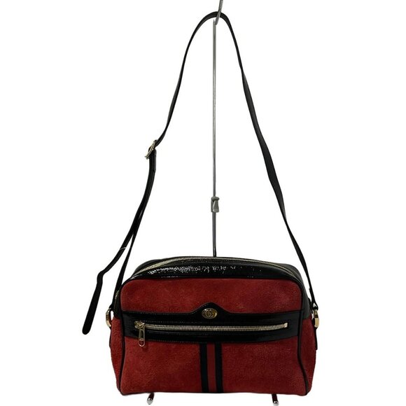 Auth GUCCI Ophidia 517080 Red Black Suede Patent Leather - Shoulder Bag - Picture 1 of 9